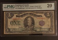 RARE 1923 Dominion of Canada $1 PURPLE SEAL Banknote. PMG Graded.