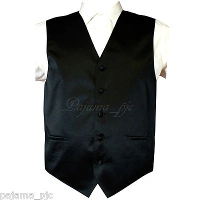 BLACK Solid Vest Waistcoat Suit or Tuxedo Wedding Party Prom - Image 1 of 4