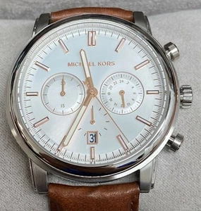 Michael Kors MK8372 Landaulet White Dial Leather Strap Chronograph Men's Watch - Picture 1 of 1