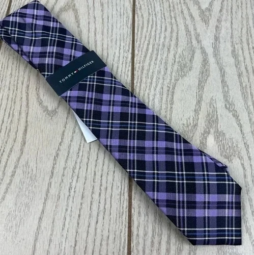 Corbata de cuello TOMMY HILFIGER púrpura y azul a cuadros mezcla de seda NUEVA Foto 1 de 1