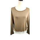 Manito Light Brown Boat Neck Sweater with Crochet Hem Trim Size L