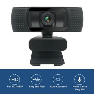 1080P HD Webcam with Manual Focus & Mic, USB Camera for PC Laptop Mac Zoom - Picture 1 of 7