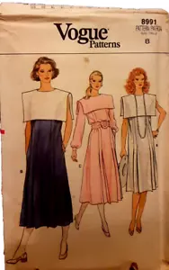 Vogue Patterns 8991 Dress Size 8 Pilgrim Collar Sleeves or Sleeveless UNCUT - Picture 1 of 3