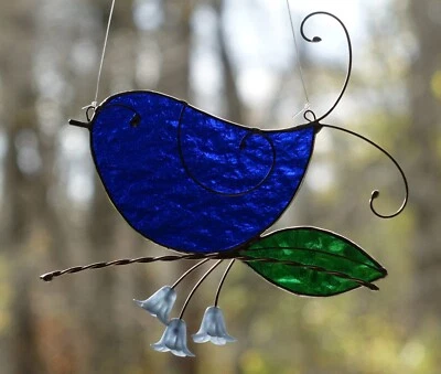 Stained Glass Little Bluebird On A Branch Sun Catcher - Изображение 1 из 2