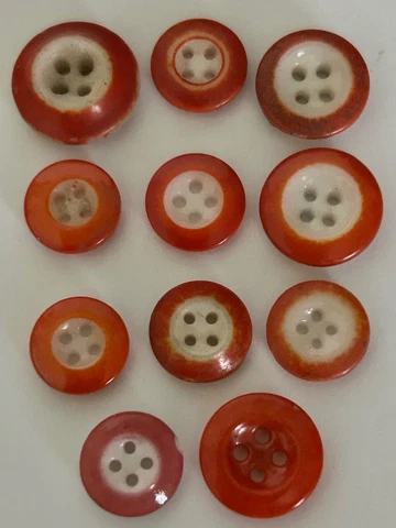 Vintage Variety of 11 Orange China Buttons #511 Cover