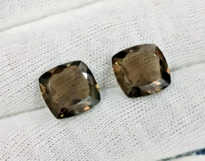 Par de cojines de cuarzo ahumado de piedras preciosas, tamaño - forma de 12 mm - peso del cojín - Qu ahumado - Imagen 1 de 6