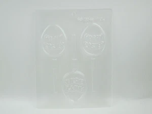 Candy Mold 3 Happy Easter Egg Shaped Lollipop Clear Plastic CK Products 90-2246 - Picture 1 of 4