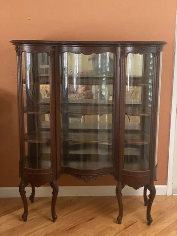 Louis IV French Serpentine Curio China Cabinet Cabriole Leg Curved Glass Antique Cover