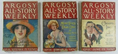 Argosy All-Story Weekly 3 Issue Lot Sept. 1922 & Feb. 1923 & June 1923 GD - Image 1 of 3