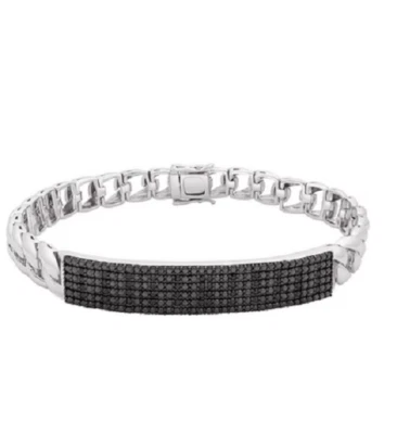 Brazalete de moda genuino negro brillante corte redondo 1,10 quilates ónix eslabón cubano para hombre Foto 1 de 4