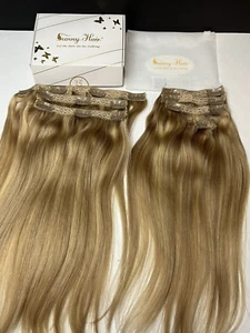 PINZA DE CABELLO HUMANO SOLEADA DE 14 PULGADAS EN EXTENSIONES DE CABELLO REMY - #27/60 RESALTADO RUBIO - Imagen 1 de 6