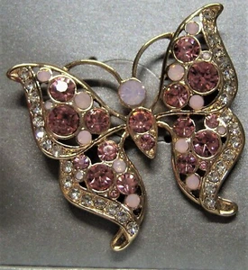 Spilla Adrienne Vittadini Farfalla Rosa Strass Tono Oro in Scatola Originale - Foto 1 di 6
