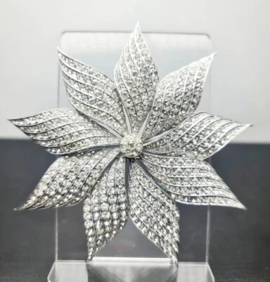 Huge Flower 62.72CT Round Cut White Sapphire 935 Silver Brooch Pin For Woman - Image 1 of 4