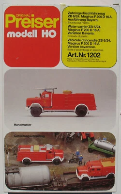 Preiser 1202 Magirus F 200 D 16 A Zubringerlöschfahrzeug 1:87 Feuerwehr Bausatz - Bild 1 von 3