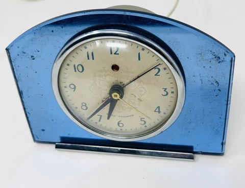 Vintage SETH THOMAS Blue Mirrored Chrome ELECTRIC CLOCK Accent E865 Tested Works Cover