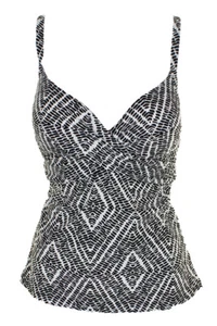 Island Escape Black White Printed Twist-Front Undrwire Tankini Top 8 - Picture 1 of 3