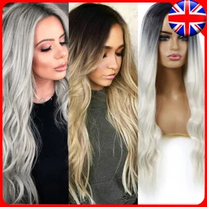 28"Womens Blonde Long Curly Wigs Women Natural Wavy Synthetic Hair Cosplay Wig - Picture 1 of 15