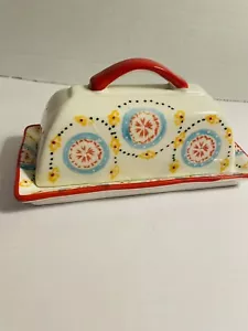 Burriera in gres dipinto a mano firmato zingaro con manico rosso lunga 7" - Foto 1 di 6