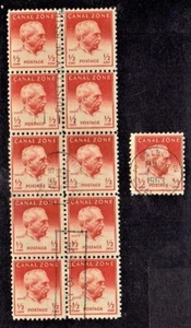 1948 CANAL ZONE 1/2c Gen, Davis FIRST DAY OF ISSUE Strip of 10 + 1 Sc#136 - Picture 1 of 2