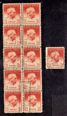 1948 CANAL ZONE  1/2c Gen, Davis FIRST DAY OF ISSUE Strip of 10 + 1   Sc#136 - Image 1 of 2