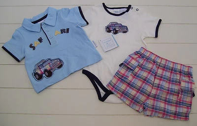 Petite Bears 3 Piezas Safari Camión Camisa Pantalones Cortos Body Conjunto 6-9M  Foto 1 de 4