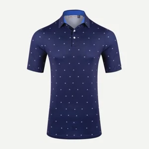 KJUS Sotto Polo Golf Shirt Navy Ski All Over Print UPF Men’s M K00201 - Picture 1 of 14