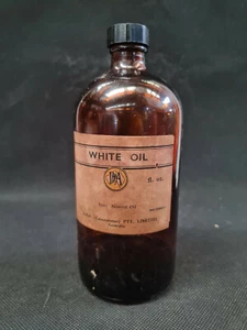 Antique Australian Amber Glass WHITE OIL JAR Apothecary bottle 18cm - Picture 1 of 4