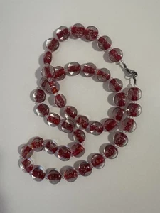 Vintage Venetian Glass Red Coin Lampwork Necklace Gold Foil Crystal Beads - Picture 1 of 10