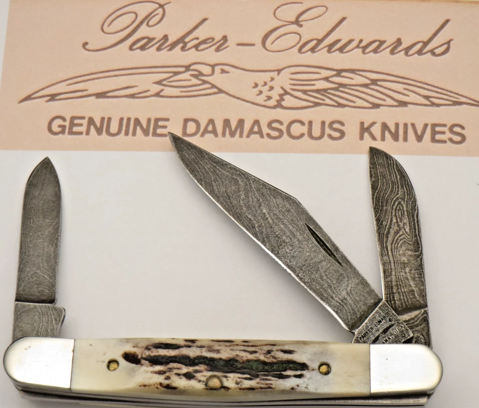 Винтажный PARKER EDWARDS США Stockman нож - Дамаск лезвия - изящный олень ручки - Изображение 1 из 4