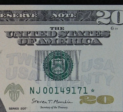 $20 2017 GEM CU Star Federal Reserve Note NJ00149171* Single Run Issue 320K J10 - Image 1 of 3