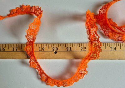 ORANGE SLIGHTLY RUFFLED POLYESTER  LACE  TRIM    3/4" WIDE   X  5 YARDS - Image 1 of 2