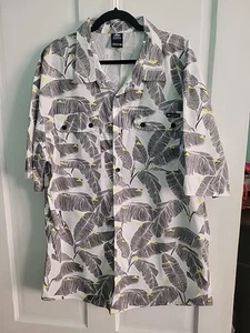 Big Man's 5X Fly Society Hawaiian Print Button Down Shirt White Gray Yellow - Picture 1 of 5