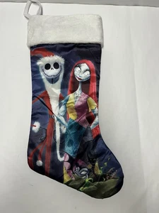 DISNEY NIGHTMARE BEFORE CHRISTMAS JACK & SALLY BLACK SATIN STOCKING - 19” - Picture 1 of 2