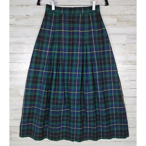 Women's VTG SKYR Sportswear Skirt Tartan Green & Navy Plaid Pleated Size Vtg 8 - Picture 1 of 8