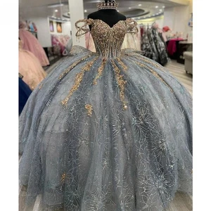 Princess Quinceanera Dresses Ball Gown Crystals Beads Tull Sweet 15th Dress - Picture 1 of 15