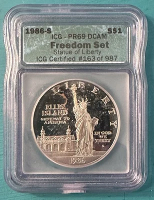 1986 S $1 Statue of Liberty Silver Commemorative Dollar ICG PR69DCAM - Image 1 of 2