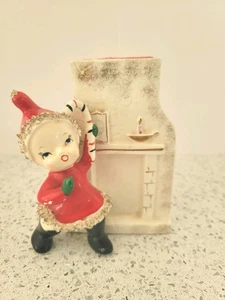 Vintage Ucagco Japan Weihnachten Elfe Mädchen Vase Übertopf Spaghetti Spitze am Kamin - Bild 1 von 9
