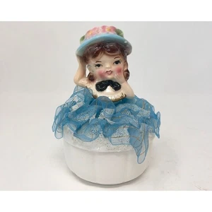 Vintage Schmuckschatulle mit Deckel, Mädchen mit Spitzenrock, Keramik Mädchen Figur - Bild 1 von 6