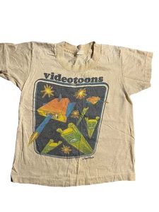 80s Vintage Kids Boy T-Shirt Videotoons Fun Wear Space Graphic Print Size 6-8 - Picture 1 of 6