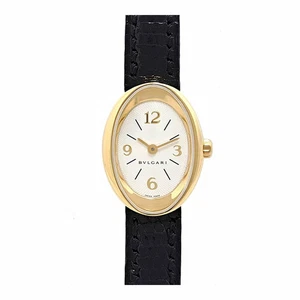 BVLGARI WATCH OVAL OV27G QUARTZ MOVEMENT WHITE DIAL YELLOW GOLD/LEATHER WOMEN'S - Picture 1 of 9