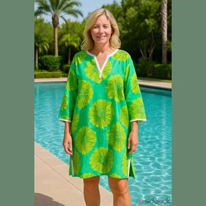 Túnica Lilly Pulitzer Natación Cubrir Vibrante Verde Floral Vestido Caftán Floral Med - Imagen 1 de 10