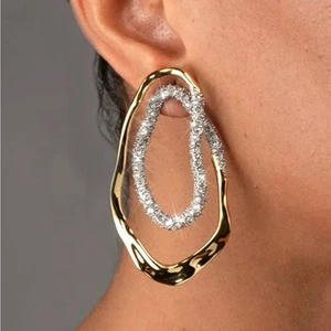 NEW Earrings Pave Crystal Double Loop Gold Tone Alexis Bittar Inspired A25 - Picture 1 of 7
