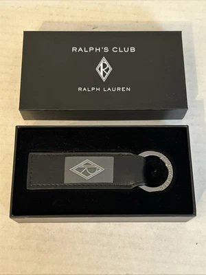 Ralph Lauren RALPHS CLUB Black Leather Diamond Club Key Fob Keychain NEW - Image 1 of 3