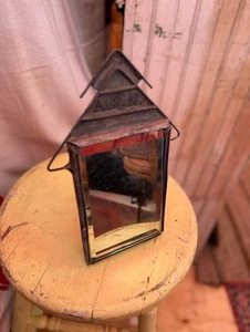 Vintage 1900s A.S.N. Beveled Shaving Mirror, Zinc and Lead Antique Rustic Decor - Picture 1 of 4