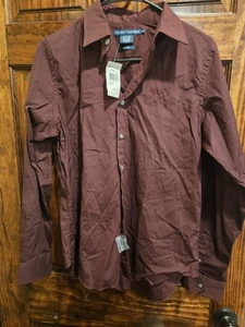 Camisa de vestir Ralph Lauren nueva con etiquetas $69 talla 12 ajustada borgoña abotonada para mujer - Imagen 1 de 8