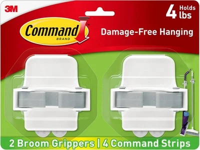 Command Broom & Mop Grippers 2 Hangers Wall Mount Holder w/ Strips Damage-Free - Image 1 of 4