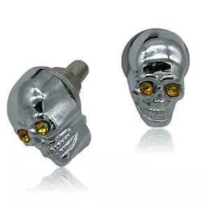 2 Kennzeichenschrauben chrom Totenkopf ca 25mm gelbe Augen Motorrad Harley Skull - Bild 1 von 4
