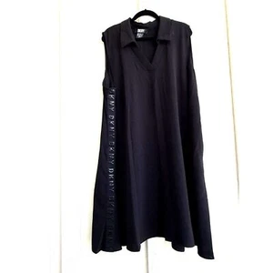 DKNY Dress Womens Plus Size 3X A-Line Sleeveless Collared Black V-Neck Logo - Picture 1 of 7