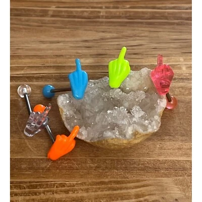 Titanium Middle Finger Novelty Barbell Body Piercing 16g Jewelry -Set Of 5 -New - Image 1 of 4