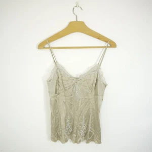 Karen Millen Silk Cami Top Grey Satin Lace Embroidered Beaded Vintage Size 12 - Picture 1 of 8